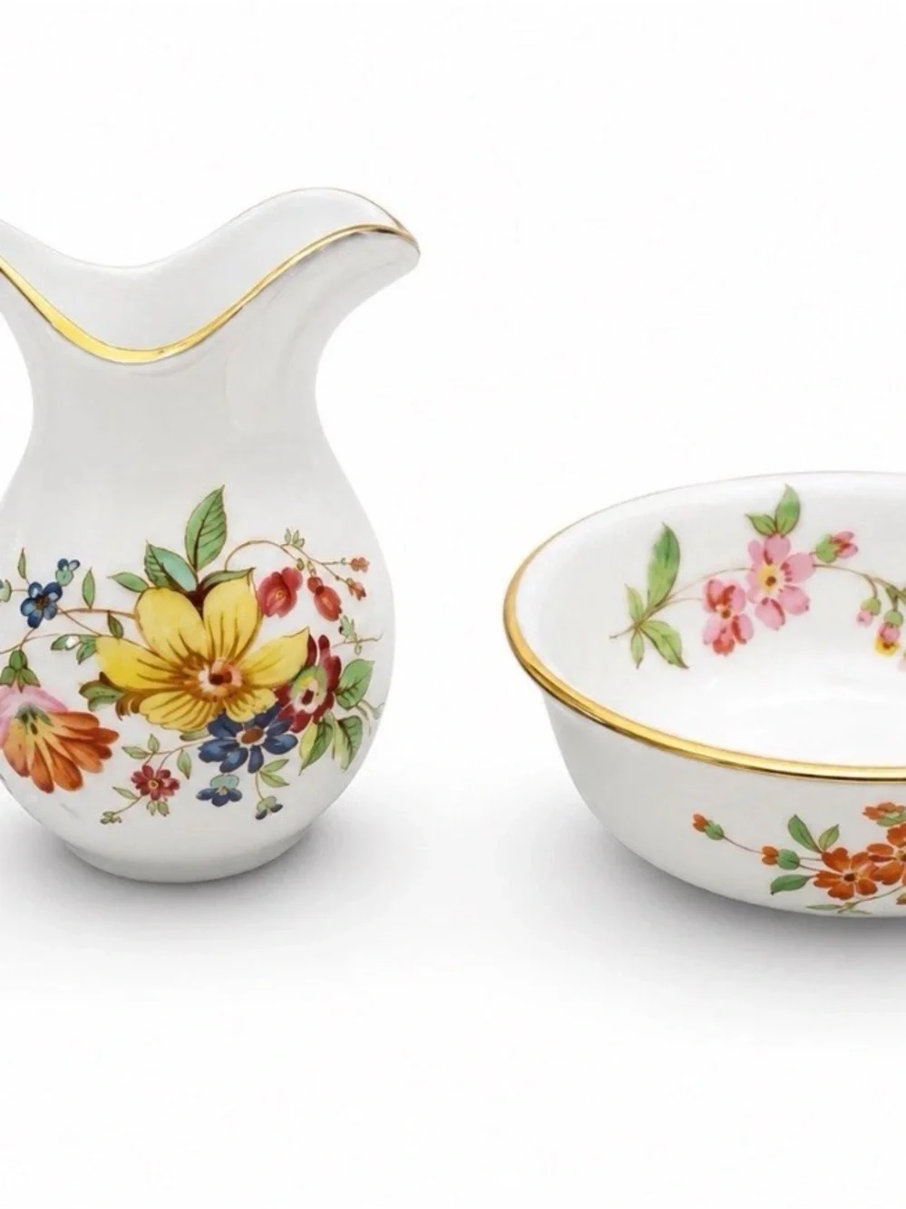 Harmony Kingdom Bone China England Miniature Creamer & Sugar Bowl Floral Gold